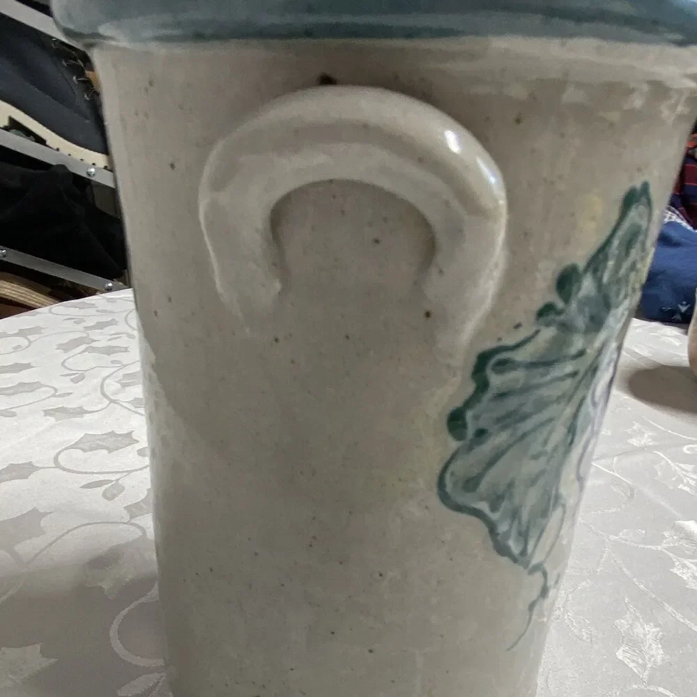 Vintage West Germany Stoneware Crock – Grape & Leaf Design – 9” – Western Stonew